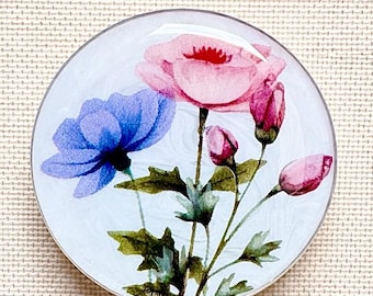 Porta badge floreale / Porta badge con fiori rosa e blu / Clip per badge con lunetta argentata / Porta badge retrattile per infermieri / Badge per lavoro botanico