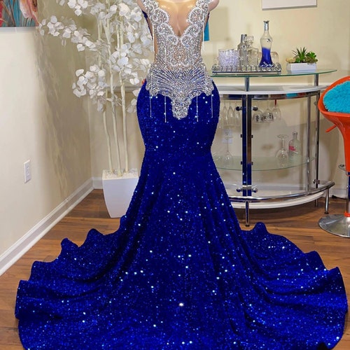Royal Blue Sequin Prom Dress African Mermaid Prom Dress - Etsy