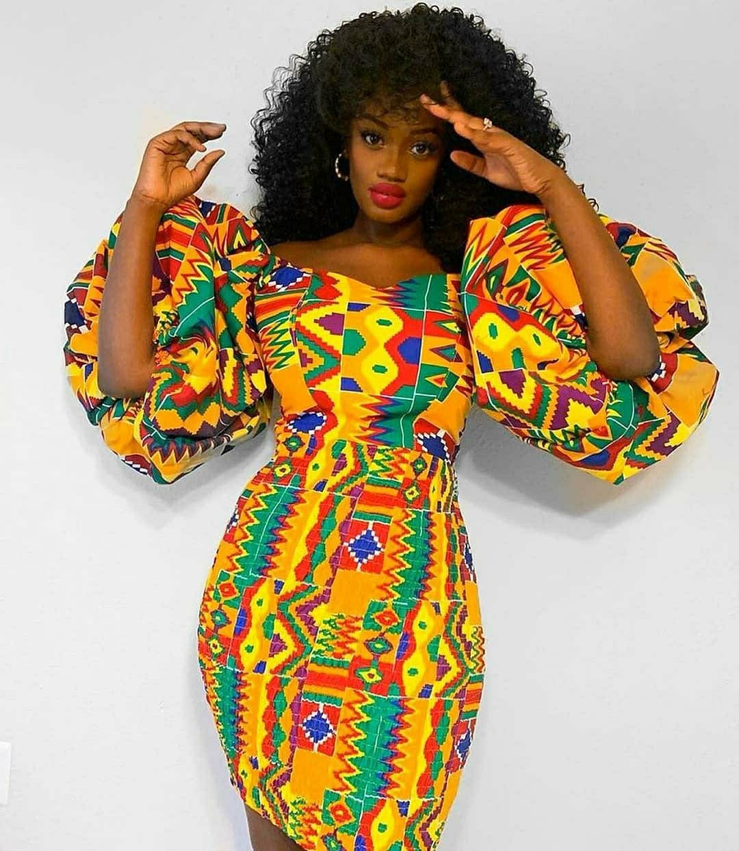 Kente pencil gown with puffy sleeves afrocentric fashion | Etsy