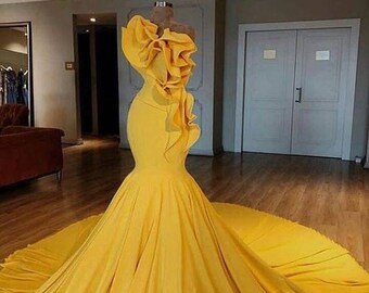 Yellow Pleated Semi Formal Midi Dress 