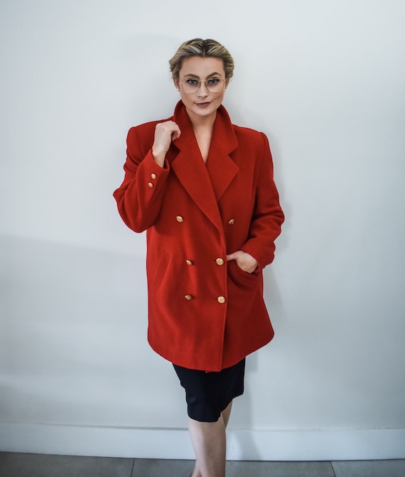 Vintage Red Wool Duffle Coat