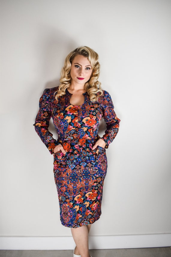Vintage Floral Dress Button Up with Pockets