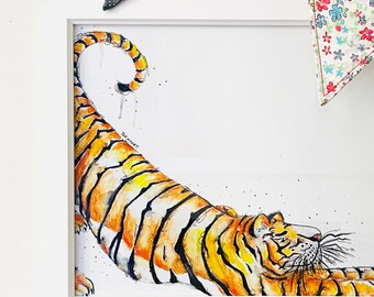 Tiger Giclee Print: A3 Watercolor Art for Kids Nursery
