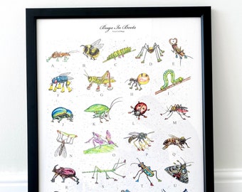 A to Z Bugs In Boots | A3 Childrens Alphabet | A-Z Nursery Poster | Nursery Art | Kids Wall Art
