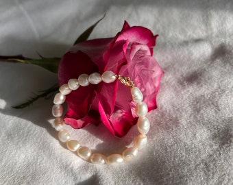 Freshwater Pearl Bracelet / handmade real pearl bracelet, 14k gold plated