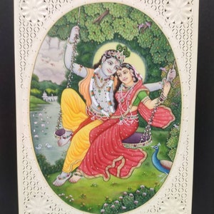 Radha krishna painting, Indian God miniature painting, Hinduism art wall hanging, Traditional art wall hanging,