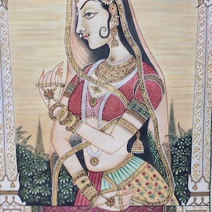 Rajasthani lady Painting, Bani thani painting, Traditional art, Indian miniature painting