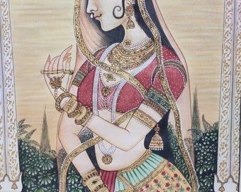 Bani Thani Painting, Handmade Indian Miniature Art, Real Gold on Canvas