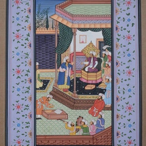 Indian Mughal Miniature painting, Wall Art, Home decor,Watercolor Painting, Court Darbar Scene