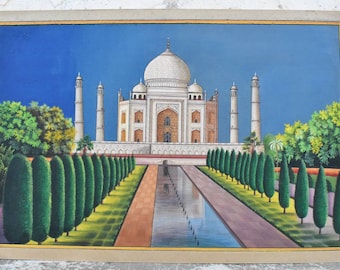 Handmade Taj Mahal Painting, Mughal Miniature Art, Indian Decor