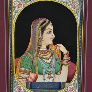Indian Miniature Painting, Rajasthani Lady painting, Personalized folk art