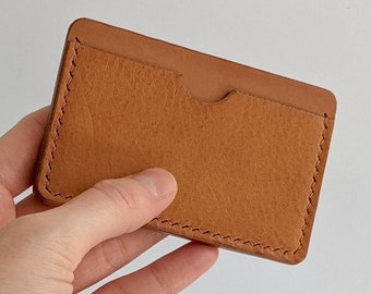 Slim Leather Card Holder in Light Tan