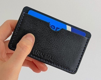 Slim Leather Card Holder in Navy