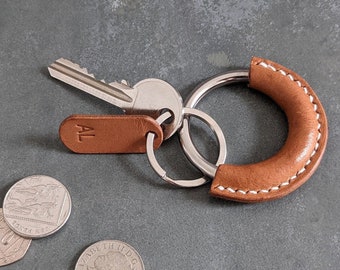 Personalised Leather Ring keychain in Light Tan