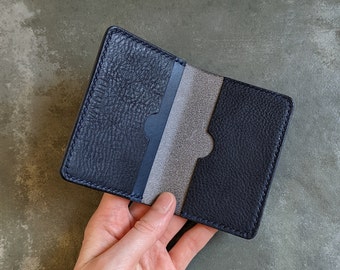 Leather Bifold Card Holder in Navy