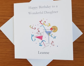 Birthday card, Happy Birthday, Daughter, cocktails, Personalised, made to order