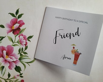 Personalized Friend Birthday Card: Cocktail & Diamante Sparkle