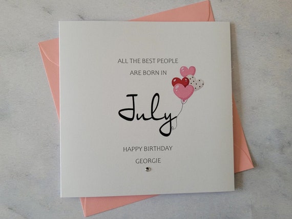 Personalized July Birthday Card: Diamante Embellishment
