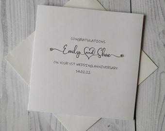 Personalized 1st Anniversary Card with Diamante Gems