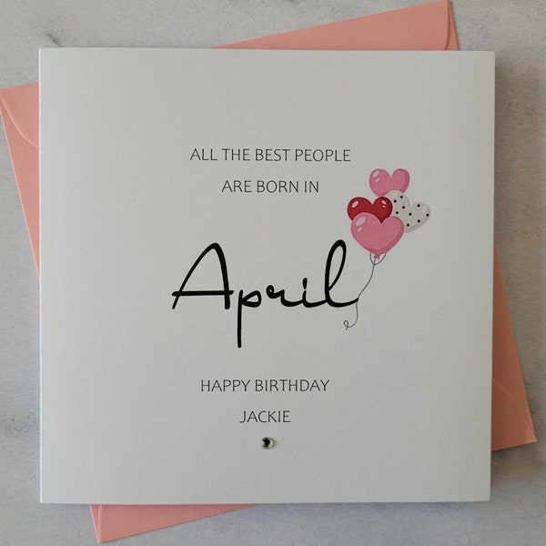 Personalised April Birthday Card,  any name, Happy Birthday Card, Customised Birthday Card, Custom Greetings Card