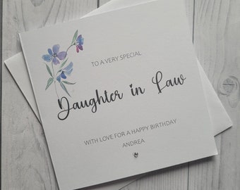 Personalized Daughter-in-Law Birthday Card: Floral Diamante Embellishment