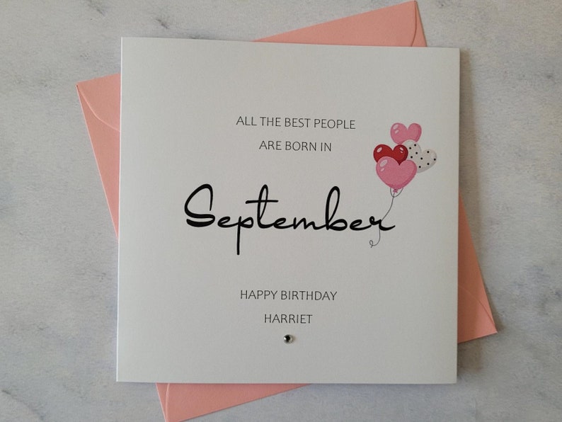 Personalized September Birthday Card: Diamante Embellishment image 1