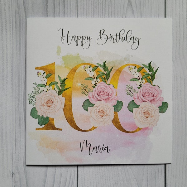 Age 100 Birthday, 100th,  Happy Birthday card, Personalised, Free postage