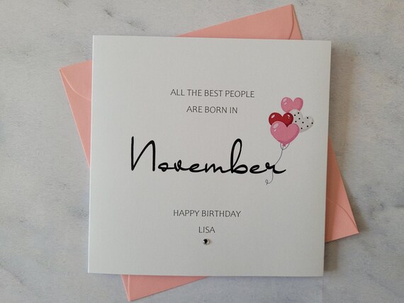 Personalized November Birthday Card: Diamante Embellishment