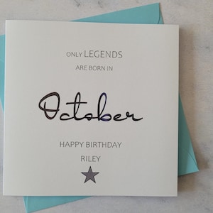 Personalised October Birthday Card, any name, Happy Birthday Card, Customised Birthday Card, Custom Greetings Card