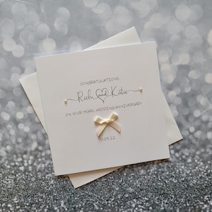 Handmade Pearl 30th Anniversary Card For Mum & Dad – Cotton, Glitter, Blank Inside