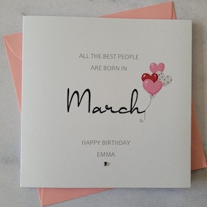 Personalized March Birthday Card: Diamante Embellishment