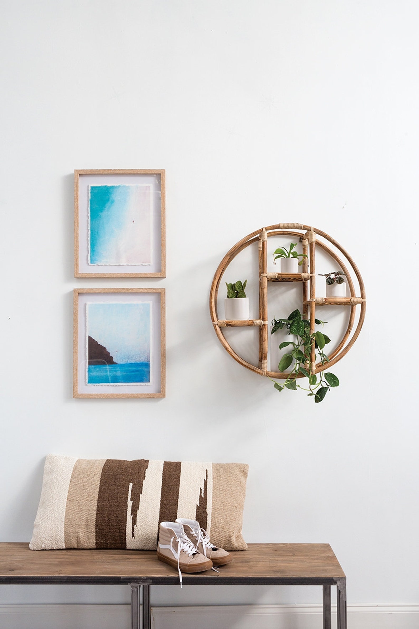 Boho Rattan Display Wall Shelf Etsy