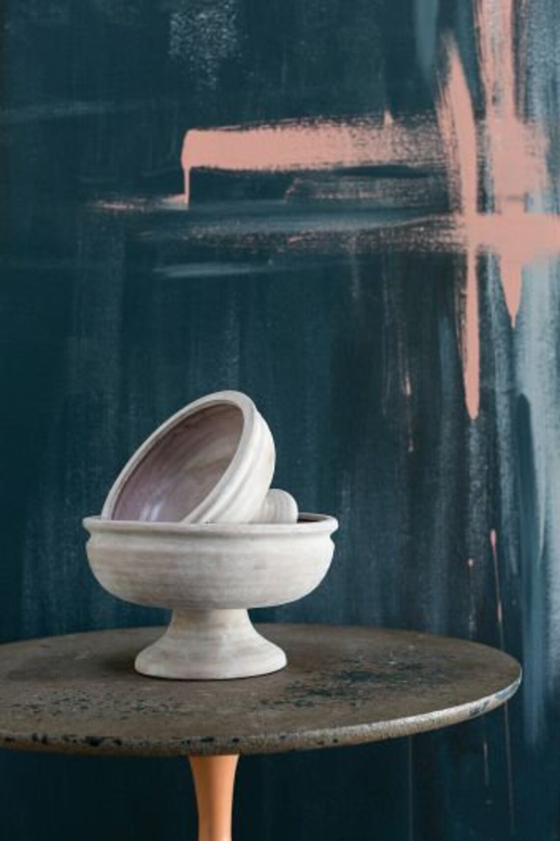 Whitewashed Ceramic Compote Bowl Boho Wedding Centerpiece Etsy