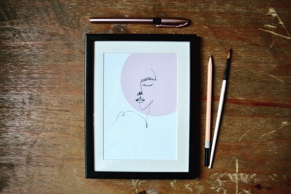 In Pink | Line drawing face Print | A4, A5, A6, Postcard | Hand drawn and Digital Art | Sustainable art.