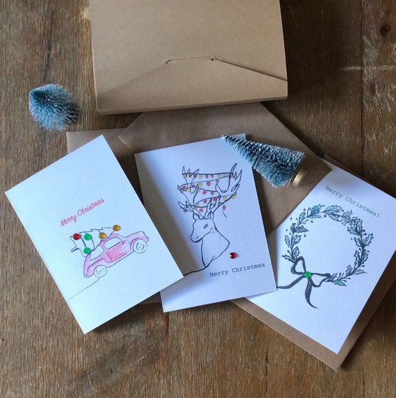 Pack of 3 or 6 Christmas Cards | A6 with Kraft envelope | 100% recycled materials