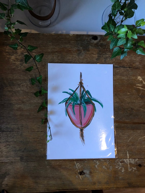 Pink Hanging Basket Print | A4, A5, A6 | gouache painting digitally reproduced using recyclable materials only