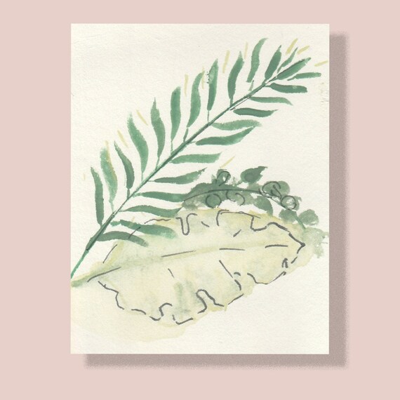 Tropical leaves Print | A4, A5, A6 sizes | Printed gouache original painting on heavyweight recycled paper