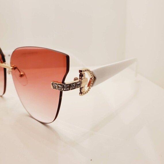 Newport Sunglasses: Jeweled Rimless Cat Eye, 100% UV 