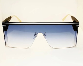 Rectangle Blinder Sunglasses: Gold Accent Shades