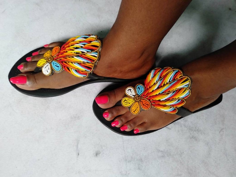Beautiful African Beaded Sandals Women Sandals Kenya Etsy