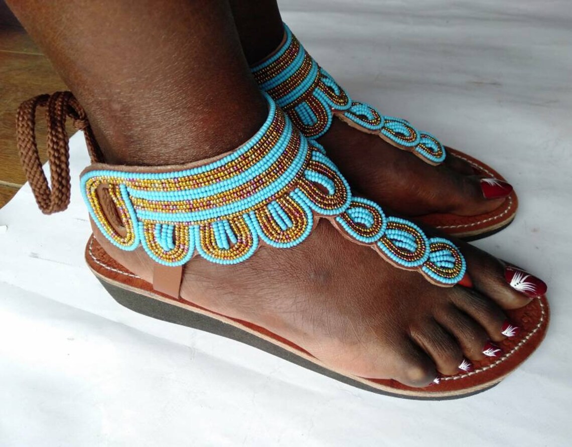 On Sale Beautiful Beaded Wedge Gradiator Sandals African Etsy