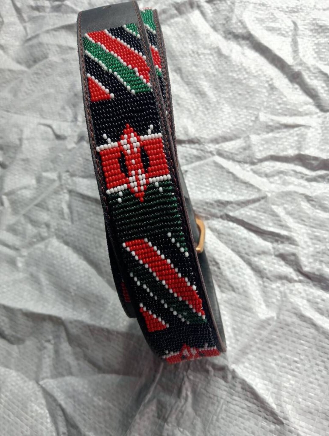 African Maasai Belt, Kenyan Flag Leather Belt, Beaded Belt, Handmade
