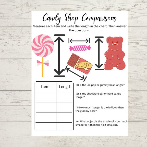 Candy Shop Comparisons Comparing Length Worksheet