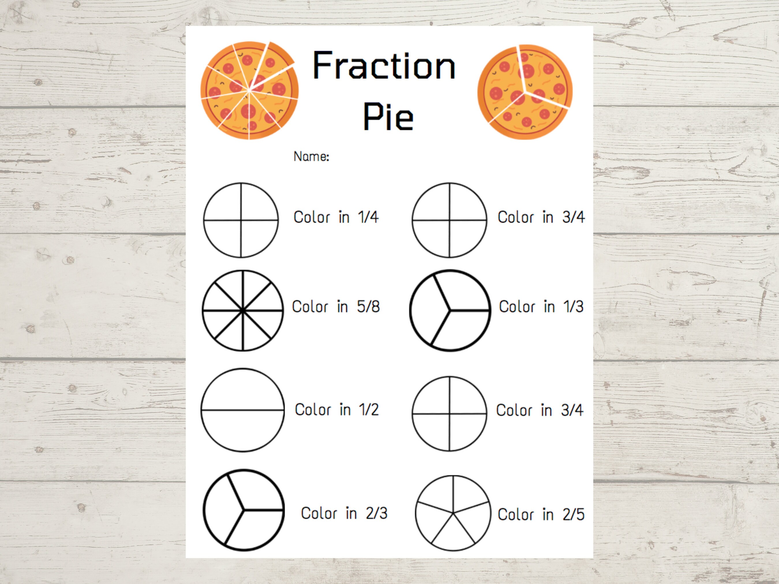 Fraction Pie Worksheet Etsy