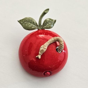 Vintage Coro Apple with a Snake Brooch Colorful Enamel 3-D signed CORO