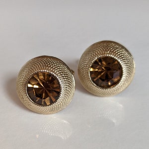 Vintage Cufflinks Unisex Goldtone Smoky Crystal