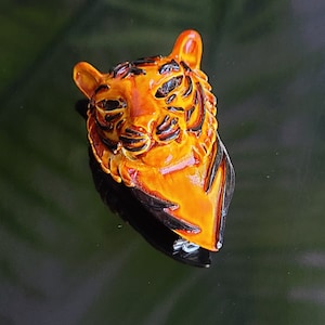 Vintage Brooch Coloruful  Tiger  Black and Brown Enamel on Silvertone Metal