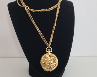 Vintage Locket Pendant Textured Floral Pattern on Original Double Chain