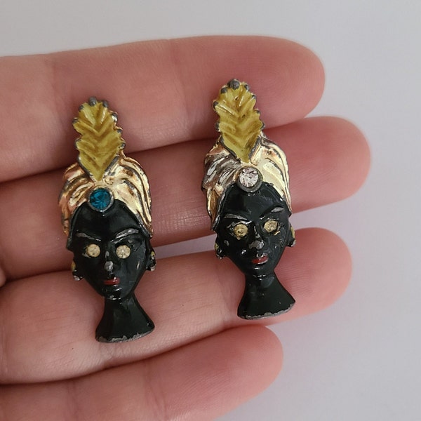 vintage Duo Broche Blackamoor Visage Turban Broche Rare