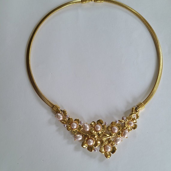Rare Vintage Trifari Necklace Choker Floral Goldt… - image 4